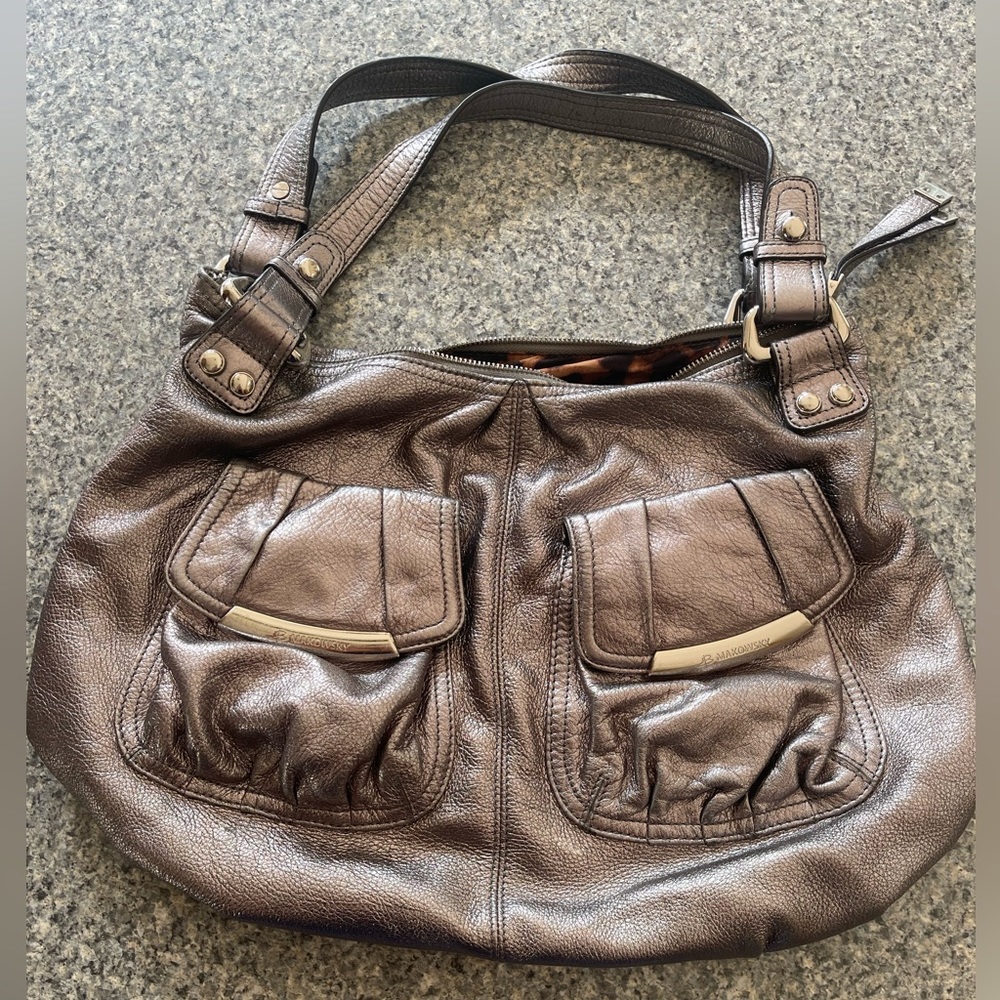 Pocketbook silver leather B Makowsky animal print inside